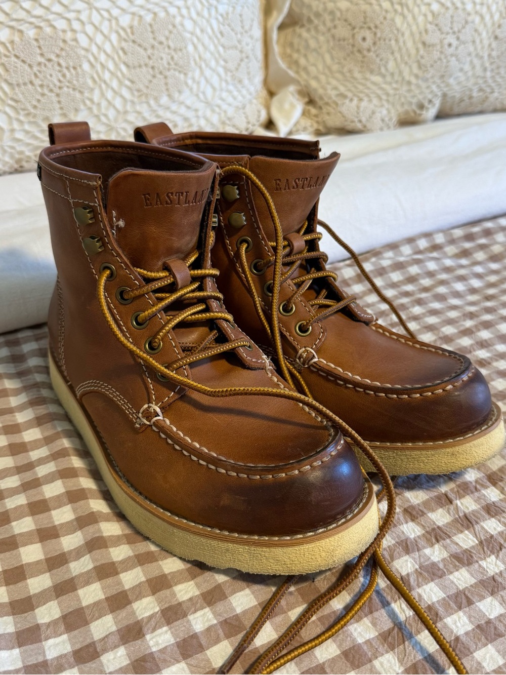 Eastland Lumber Up Womens Brown Leather Moc Toe Lace Up Work Boots